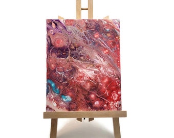 Peinture acrylique fluide Art, toile tendue, Original 8 x 10, abstrait, Home Decor, cadeau de maman, Art mural, rouge blanc Turquoise violet marron