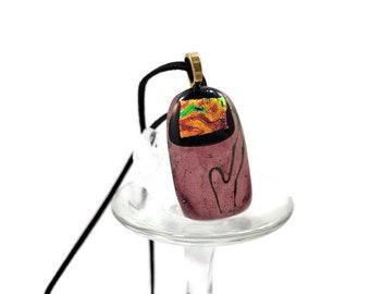 Dichroic Fused Glass Pendant Necklace: Purple Boho Jewelry
