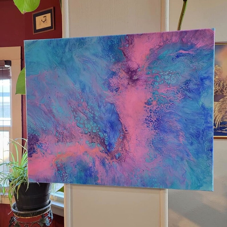 Acrylic Fluid Art Painting, Stretched Canvas, Original 16x20, Abstract