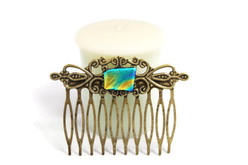 Fused Glass Hair Comb, Accessories, Wedding, Jewelry, Bohemian, Prom