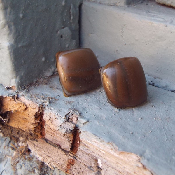 Brown Fused Glass Stud Earrings, Glass Earrings, Post Earrings, Chocolate Brown Earrings, Glass Earrings, Stud Earrings