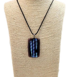 Dark Purple With Blue Green Silver Bubble Dichroic Fused Glass Pendant Necklace, Jewelry, Fashion, Boho Style, Hippie, Large, Birthday Gift image 3