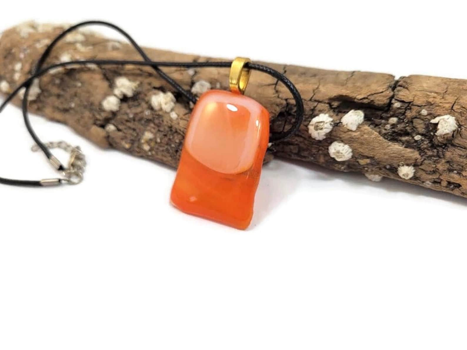 Orange Fused Glass Pendant Necklace Jewelry Sunset Boho Etsy