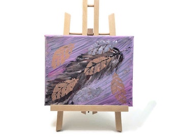 Feathers Acrylic Painting: Original Abstract Art, 8x10 Canvas