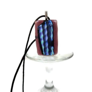 Dark Purple With Blue Green Silver Bubble Dichroic Fused Glass Pendant Necklace, Jewelry, Fashion, Boho Style, Hippie, Large, Birthday Gift image 5