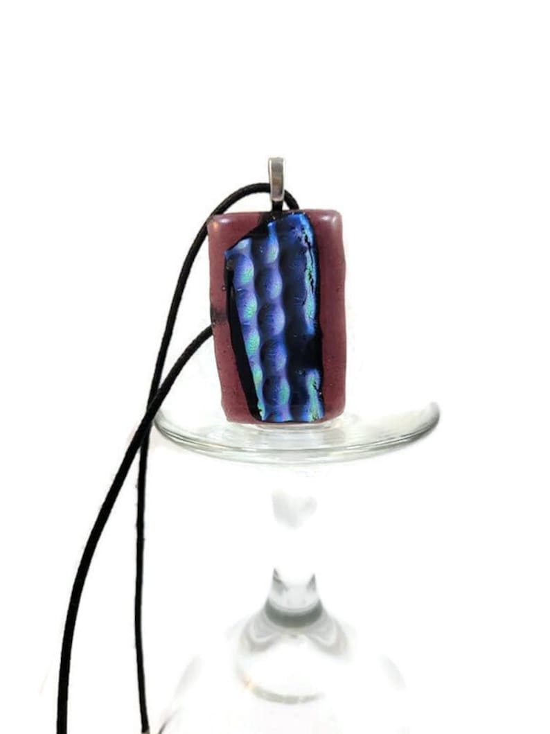 Dark Purple With Blue Green Silver Bubble Dichroic Fused Glass Pendant Necklace, Jewelry, Fashion, Boho Style, Hippie, Large, Birthday Gift image 5