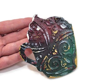 Wooden Coffee Mug Magnet: Hand-Painted Kitchen Decor