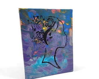 African Queen Portrait: Acrylic Fluid Art on Stretched Canvas (8x10)