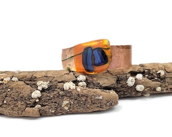 Hand Hammered Copper Cuff Bracelet: Fused Glass Bohemian Jewelry