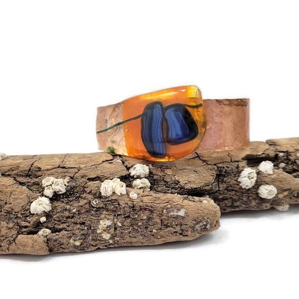 Hand Hammered Copper Cuff Bracelet: Fused Glass Bohemian Jewelry