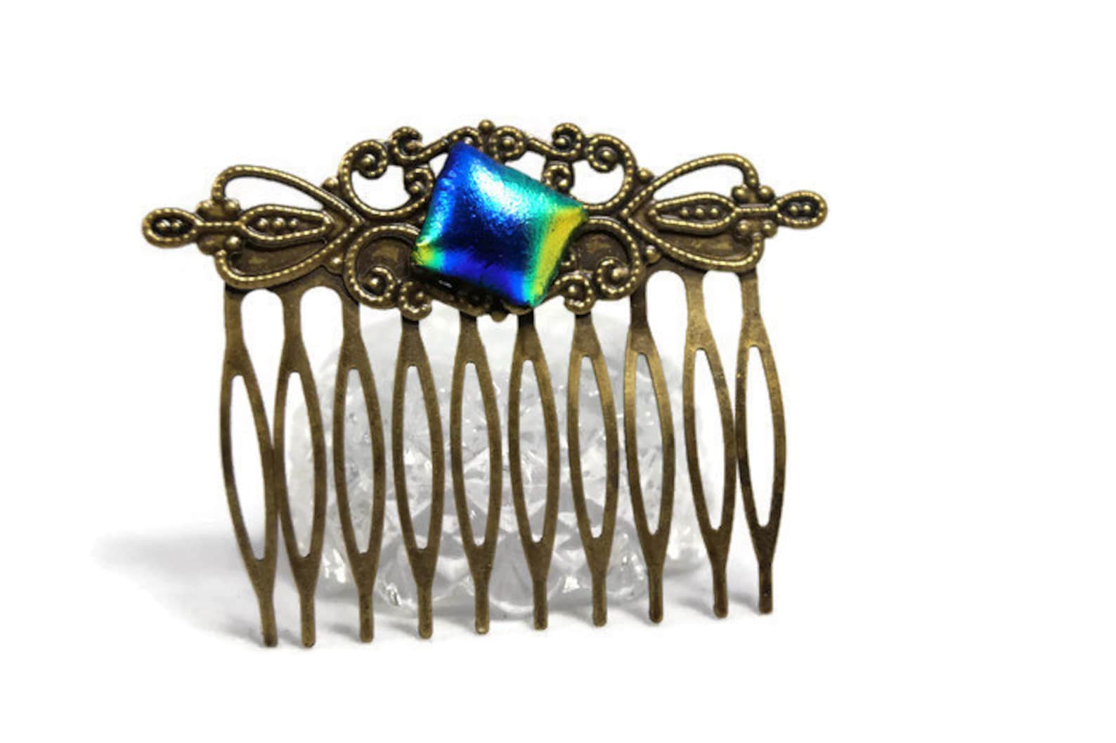 Fused Glass Hair Comb Accessories Dichroic Glass Wedding Etsy