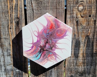 Original Acrylic Pour Painting: 8" Hexagon Canvas Art