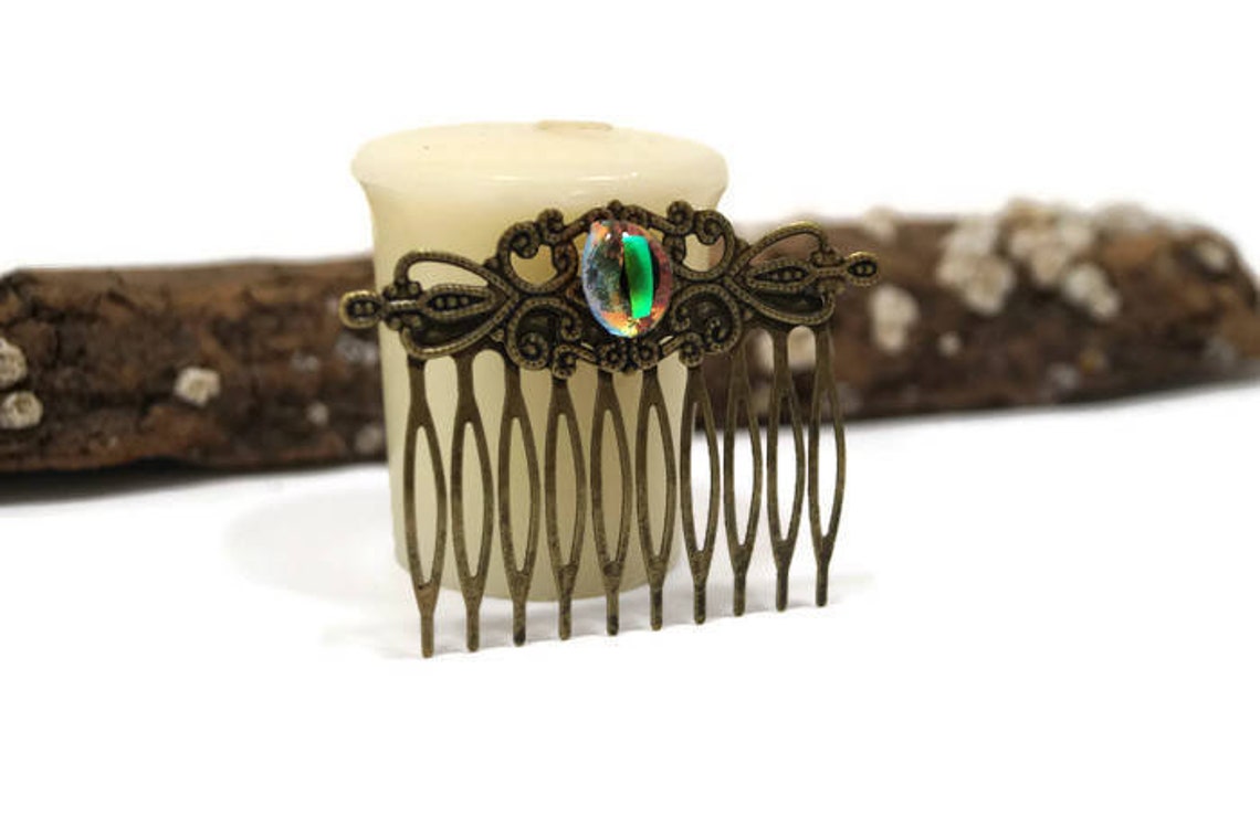 Fused Glass Hair Comb, Hair Accessories, Wedding Comb, Bronze Tone