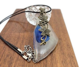 Fused Glass Flower Pendant Necklace: Repurposed Bottle Boho Jewelry