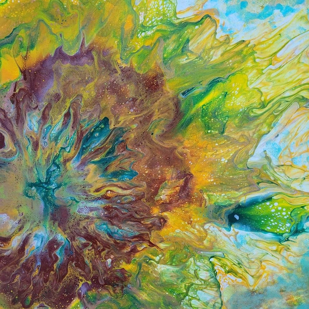 Acrylic Fluid Art Pour Painting Stretched Canvas, Original 16x20