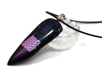 Dichroic Fused Glass Arrowhead Pendant Necklace: Blue, Pink, Sparkle