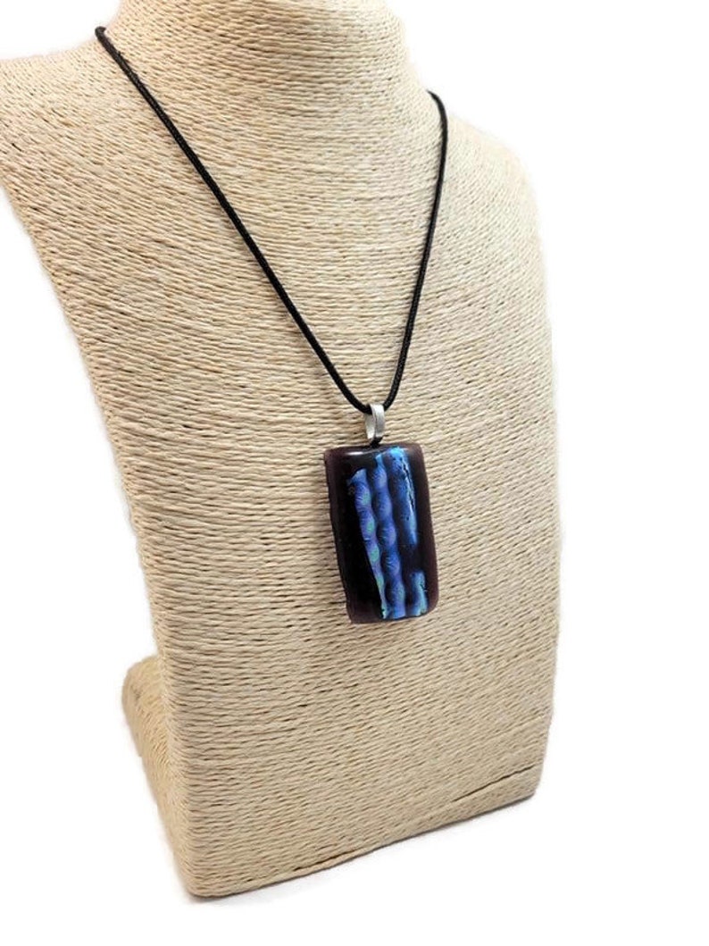 Dark Purple With Blue Green Silver Bubble Dichroic Fused Glass Pendant Necklace, Jewelry, Fashion, Boho Style, Hippie, Large, Birthday Gift image 7