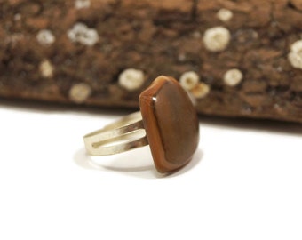 Adjustable Brown Fused Glass Ring: Earth Tone Jewelry