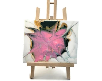 Original Abstract Fluid Art Painting: Black, Gold, Pink, 8x10 Canvas