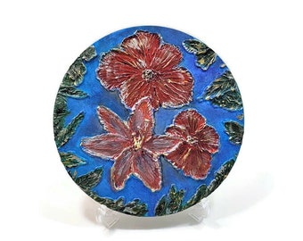 Textured Flower Garden Painting: Original Round Canvas Art (10 inch)