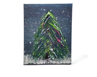 Árbol de invierno: pintura acrílica abstracta de bosque nevado (lienzo estirado de 8 x 10 pulgadas)