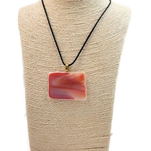 Large Fused Glass Orange Pendant Necklace, Jewelry. Sun Rise, Sun Set, Boho And Hippie Vibe, White, Pink, Beachy Feel, Back To School, Gift image 5