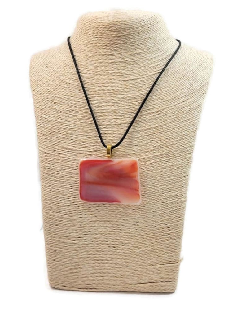 Large Fused Glass Orange Pendant Necklace, Jewelry. Sun Rise, Sun Set, Boho And Hippie Vibe, White, Pink, Beachy Feel, Back To School, Gift image 5