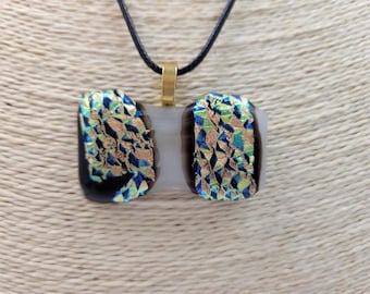 Dichroic Fused Glass Pendant Necklace: Boho Ethnic Jewelry