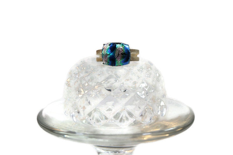 Fused Glass Ring Adjustable Glass Ring Silver and Blue Ring Etsy