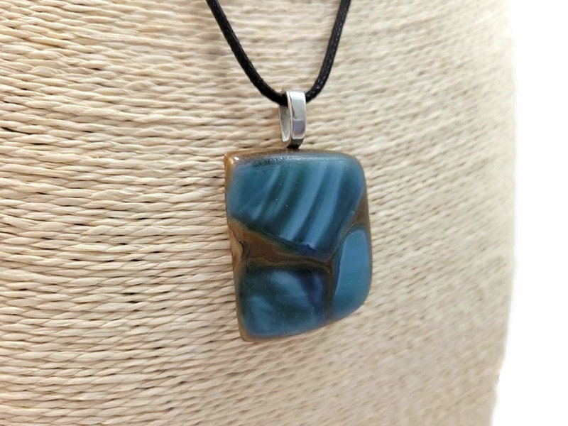 Brown and Blue Fused Glass Pendant Necklace Unisex - Etsy