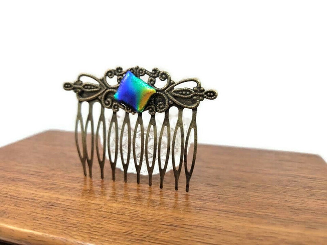Fused Glass Hair Comb Accessories Dichroic Glass Wedding Etsy
