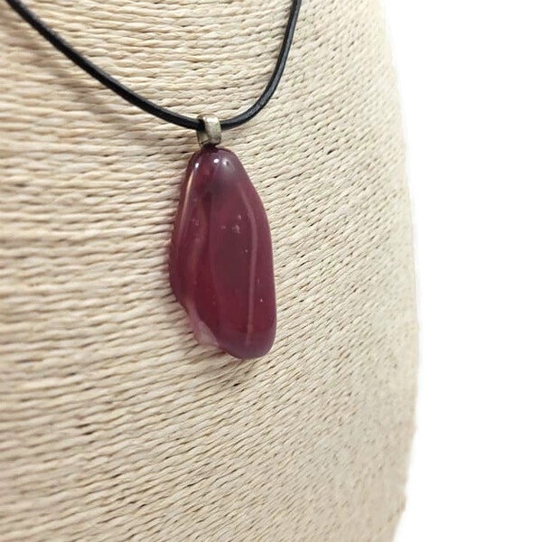 Red Pink With Clear Fused Glass Pendant Necklace, Boho, Hippie Vibe, Birthday Gift, Friendship, Free Spirit, Jewelry, Organic Flow, Beachy