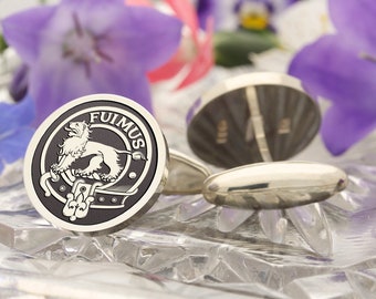 Bruce Scottish Clan Cufflinks Sterling Silver handmade and Laser Engraved in UK, the perfect gift for Him or Her