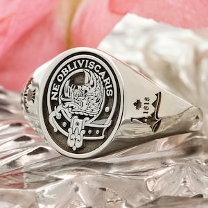 Scottish Clan Signet Ring, All Clans Sterling Silver, handmade, Laser Engraved, Family Jewellery Gift for Men and Ladies