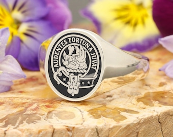 MacKinnon Scottish Clan Crest Signet Ring, Silver Handmade and Laser Engraved in the England - Made to Order