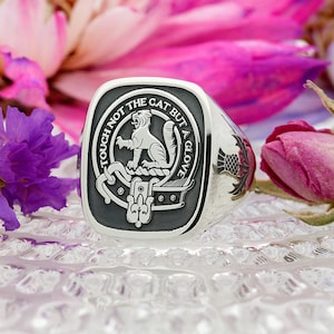 MacPherson Scottish Clan Signet Ring, Silver Handmade and Laser Engraved in the England - Made to Order