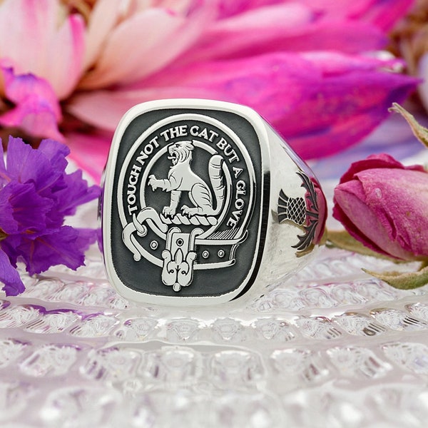 MacPherson Scottish Clan Signet Ring, Silver Handmade and Laser Engraved in the England - Made to Order