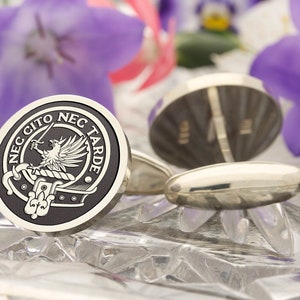 Bannatyne Scottish Clan Engraved Cufflinks | Sterling Silver | Personalised Wedding Gift for Men | Family Crest | Custom Made in the UK
