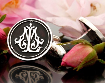 Silver Engraved Monogram Cufflinks | Personalised | Gift for Him | Husband Son Dad Jewellery Gift | Custom Cufflinks | Wedding Anniversary