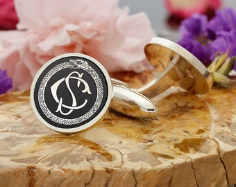 Snake Ouroboros Initial Monogram Cufflinks Personalised Design handmade and laser engraved in the UK