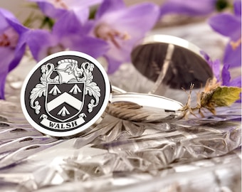 Walsh Family Crest Ireland Silver Cufflinks Laser Engraved