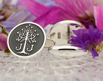 Tree of Gondor Sterling Silver Cufflinks, bespoke personalised design, handmade and laser engraved in the UK