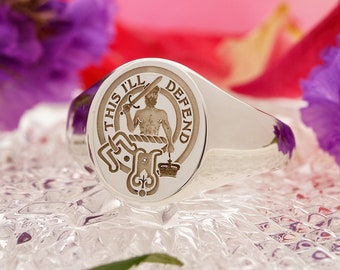 MacFarlane Scottish Clan Signet Ring, Silver Handmade and Laser Engraved in the England - Made to Order