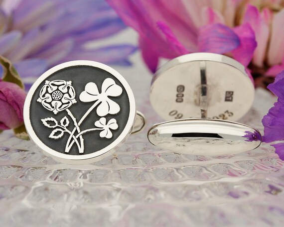 English Rose Irish Shamrock D1 Sterling Silver Personalised Message Husband or Boyfriend Jewellery Gift Handmade in UK Etsy