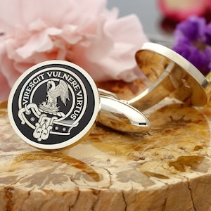 Stewart Scottish Clan Engraved Cufflinks | Sterling Silver | Personalised Wedding Gift for Men | Family Crest | Custom Made in the UK