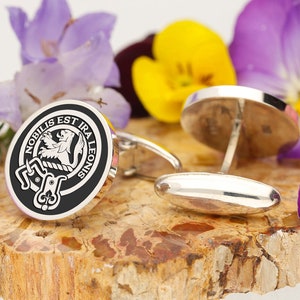 Stuart of Bute Scottish Clan Engraved Cufflinks | Sterling Silver | Personalised Wedding Gift for Men | Family Crest | Custom Made in the UK