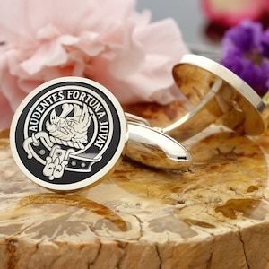 MacKinnon Scottish Clan Engraved Cufflinks | Sterling Silver | Personalised Wedding Gift for Men | Family Crest | Custom Made in the UK