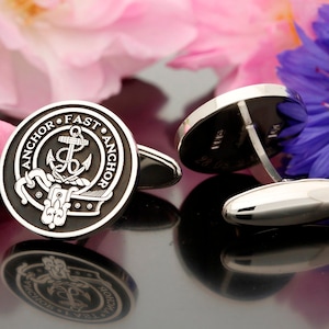 Gray Scottish Clan Engraved Cufflinks | Sterling Silver | Personalised Wedding Gift for Men | Family Crest | Custom Made in the UK