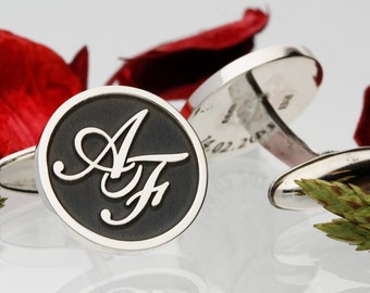 Monogram Sterling Silver Cufflinks, Personalised Engraved Initials, handmade in the UK Worldwide shipping