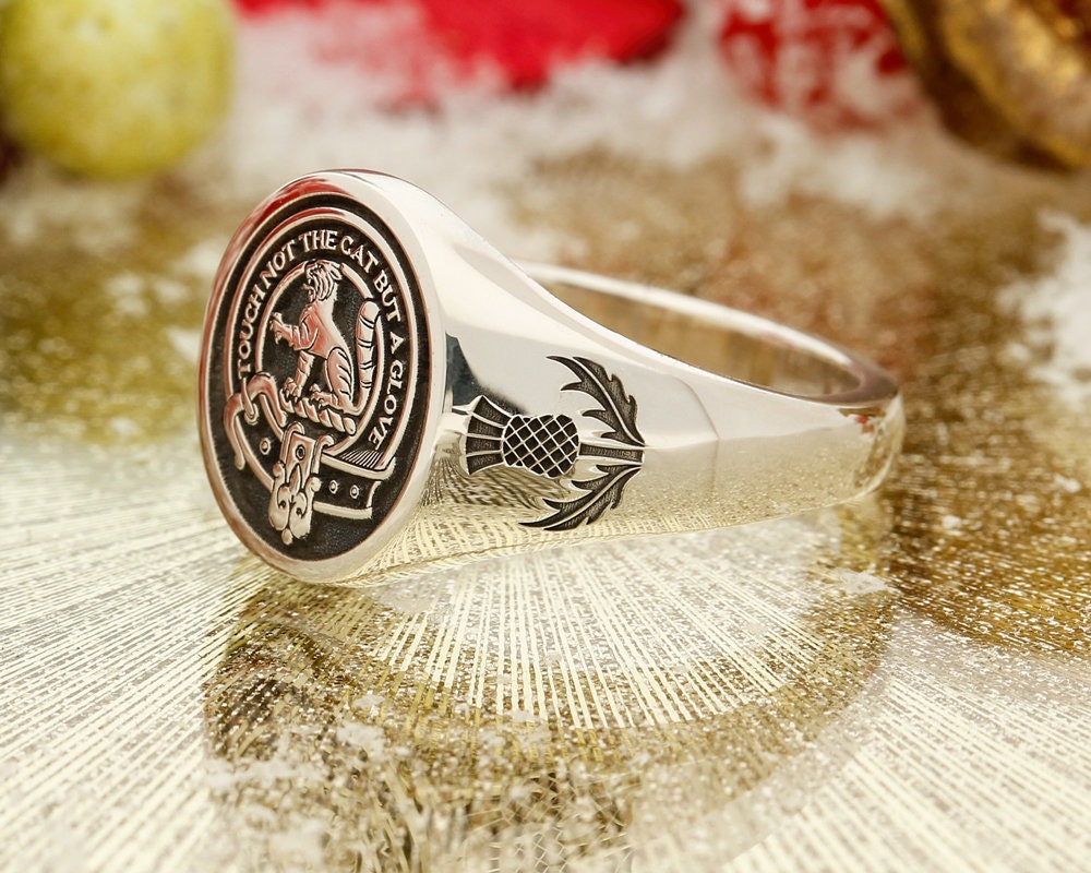 Sinclair Scottish Clan Crest Signet Ring, 925 Sterling Silver
